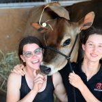 Ready for pampering: This young Jersey, is, by her owner’s admission, spoilt. She is one of the 600 cattle staying at Tatura Park for International Dairy Week. She is pictured with handler Hannah Kuhl from Mt Gambier and owner Dekota Hindmarsh from Cowra, NSW. The heifer is entered in the Jersey competition and the youth show. Photo by Rechelle Zammit