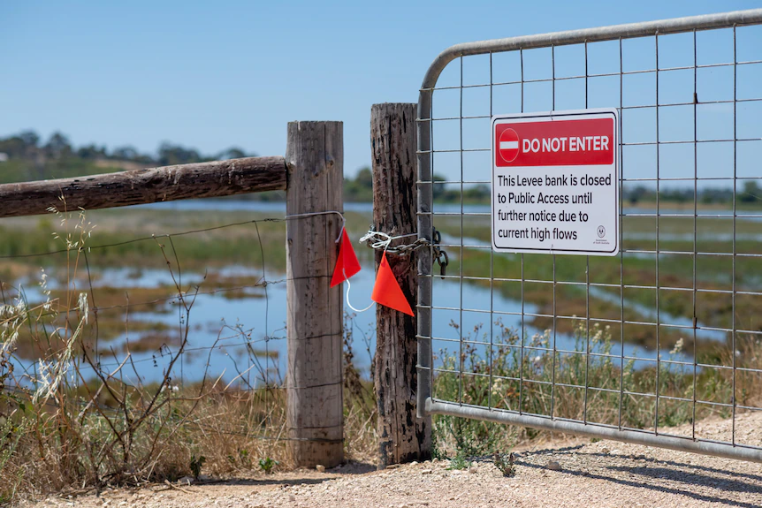 The entrance to a levee bank along the River Murray at Mobilong