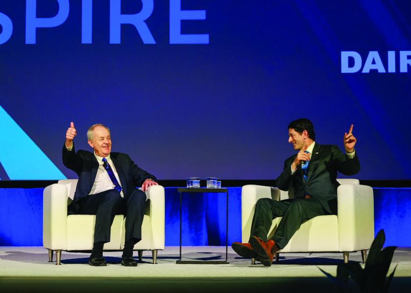 During the IDFA Dairy Forum, Michael Dykes joined the stage with former U.S. House Speaker Paul Ryan talking about the need for immigration reform. (IDFA)