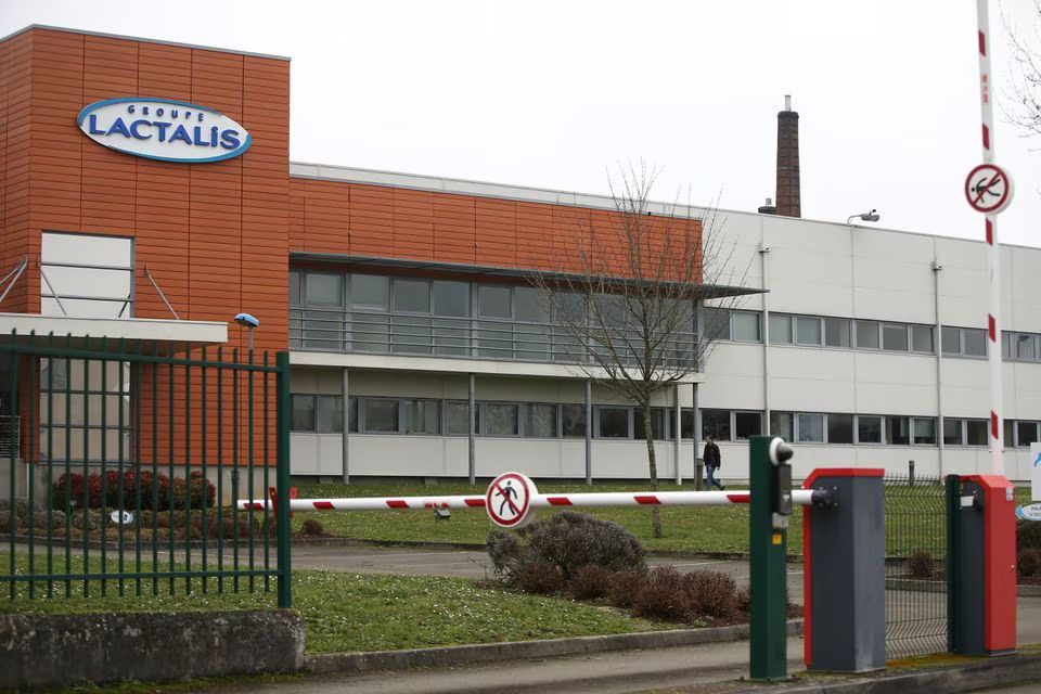 The logo of Lactalis Group is seen on the headquarters of the French dairy group Lactalis in Laval, western France