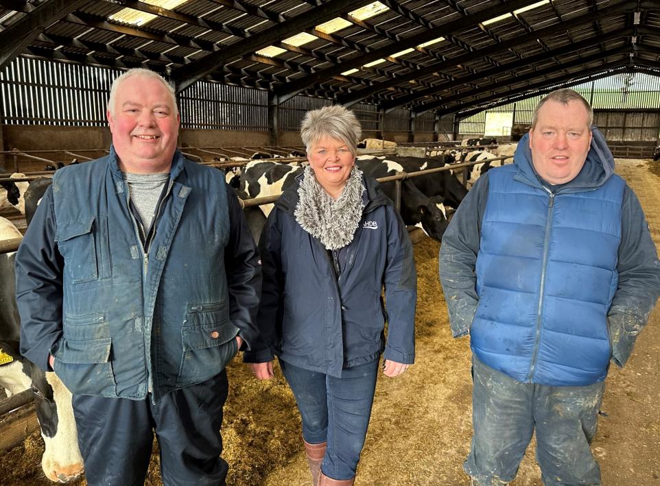 John Harvey (left) Doreen Anderson and Stuart Harvey, Drum Farm