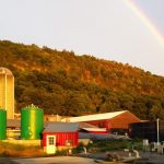 A rainbow over the 217-year-old Barstow Longview Farm in Hadley, Massachusetts