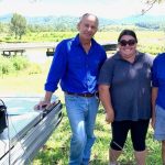 Neil Baker, Darryl Kennedy and Amy Kennedy on Neil's farm on the Tweed.