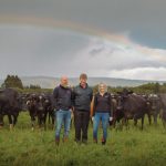 Aquila Sustainable Farming group is the largest supplier of certified organic milk in New Zealand. It focuses on breeding cows that fit into the organic system by using Norwegian genetics. From left, Knut Ingolf Dragset from Geno, Craig McKimmie from Samen NZ, and Aquila general manager Jess Craig.