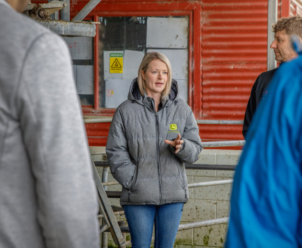 Aquila recently hosted a tour group of visiting farmers and representatives from genetics company Geno Here general manager Jess Craig speaks with the visitors