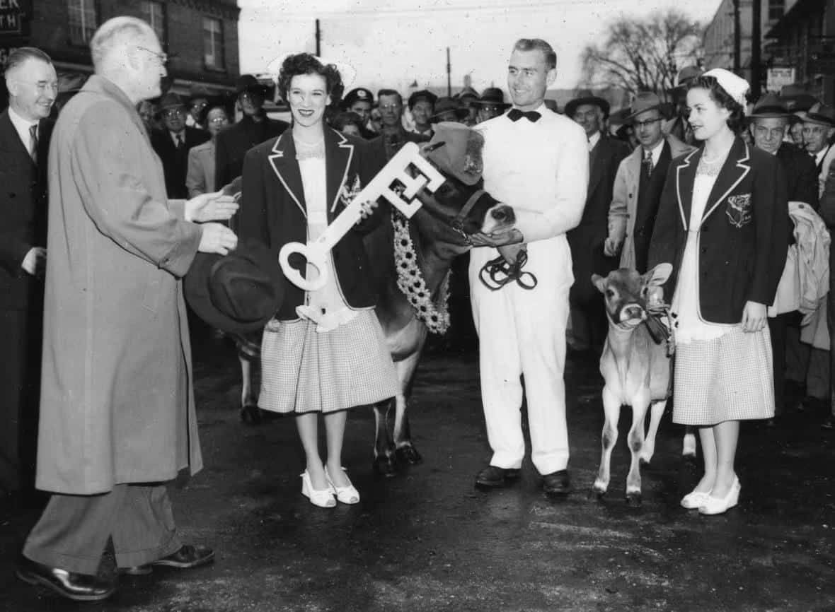 Kingston's bovine history continued after the disappearance of urban pastures, as evidenced by this photo of the Kingston Exhibition's dairy princesses in 1958. 