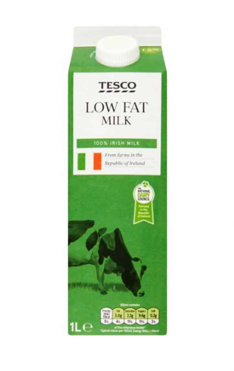 Tesco's own brand 1l carton of milk showing reference to Irish farms. \ Tesco Ireland website.