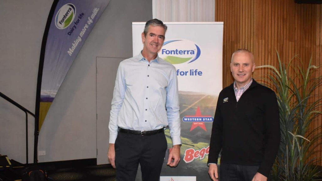 Fonterra Australia’s Farm Source director Matt Watt and managing director Rene Dedoncker were in Moama on June 14 as part of a northern Victoria industry breakfast.