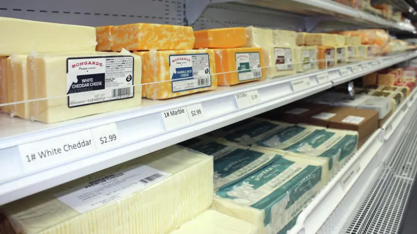 The Bongards Retail Cheese Store in Perham features wall-to-wall coolers full of different varieties of cheese.