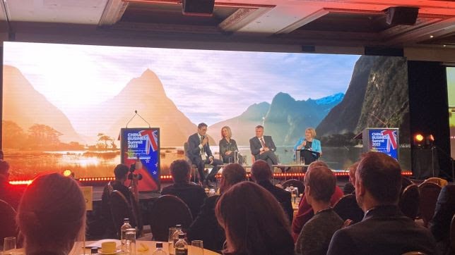 Zespri’s Dan Mathieson, Auckland airport’s Carrie Hurihanganui and Fonterra’s Miles Hurrell speak at the China Business Summit.