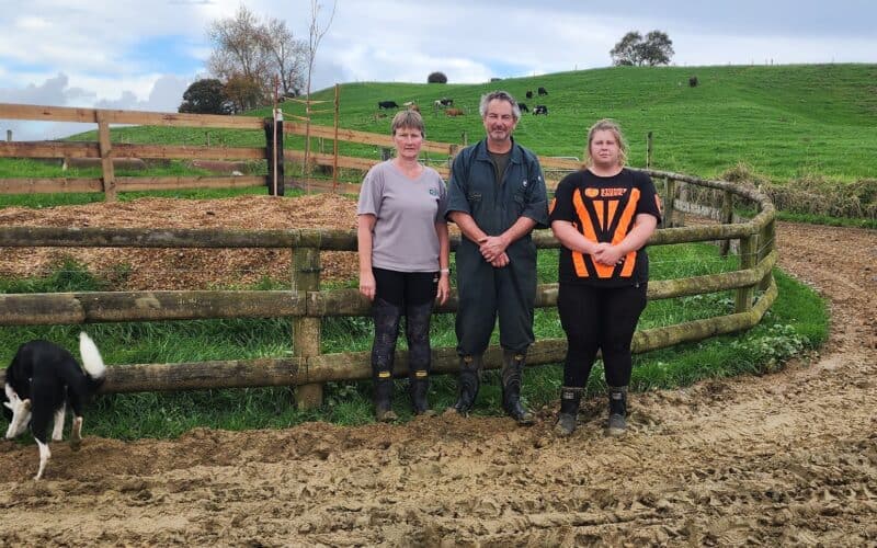 Okoroire farmers Amanda and Dean Benson milk 253 Jersey-cross cows on once-a-day all season and find that, by paying attention to detail, their calving runs seamlessly. Amanda and Dean Benson with staff member Hannah Jackson on their south Waikato farm.