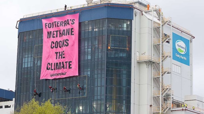 Waikato Greenpeace climate change activists scale Fonterra dairy factory