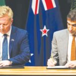 Trade Minister Todd McClay and his UAE counterpart the Minister of State for Foreign Trade Dr Thani bin Ahmed Al Zeyoudi in Wellington last year. Signed